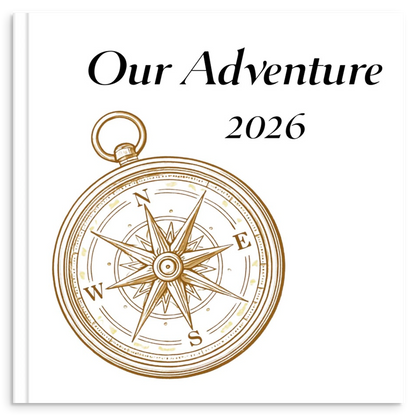 Adventure travel photo book with gold line illustration inspired by outdoor exploration and travel