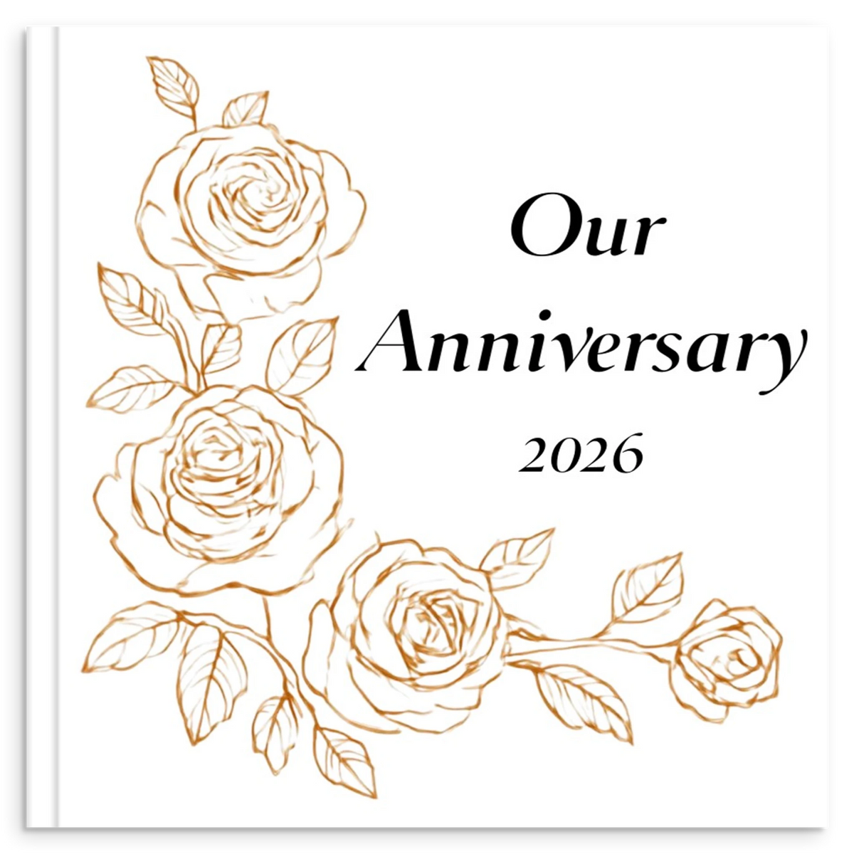 Anniversary photo book with gold line illustration of roses and elegant vines