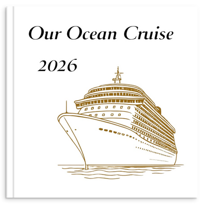 Ocean cruise photo book with gold line illustration inspired by coastal travel and cruise adventures