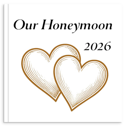 Honeymoon photo book with elegant gold line illustration inspired by romantic travel