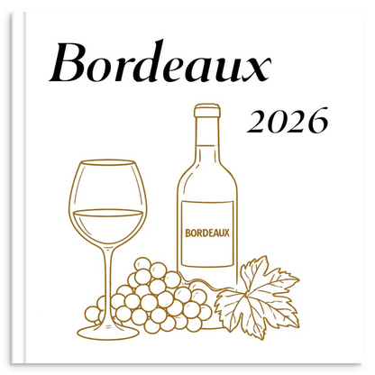 Bordeaux travel photo book with gold line illustration inspired by French architecture and wine country