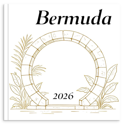 Bermuda travel photo book with gold line illustration inspired by its tropical island scenery