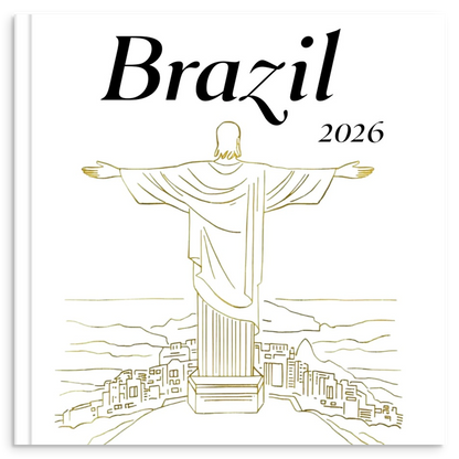 Brazil travel photo book with gold line illustration inspired by Brazilian landscapes and culture