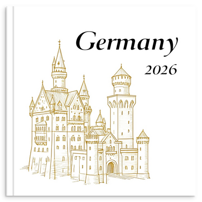 Germany travel photo book with gold line illustration inspired by German architecture and heritage