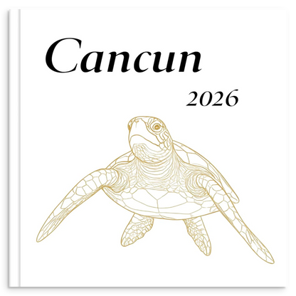 Cancún travel photo book with gold line illustration inspired by tropical beaches and Caribbean travel