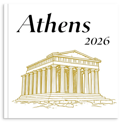 Athens travel photo book with gold line illustration inspired by ancient Greek architecture