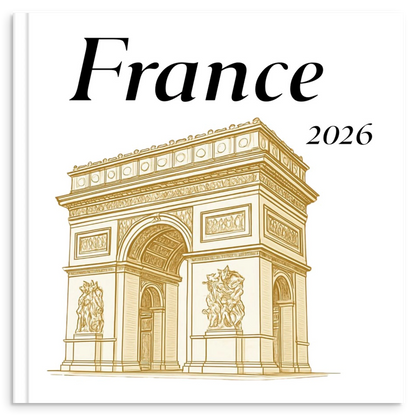 France travel photo book with gold line illustration inspired by French architecture and travel