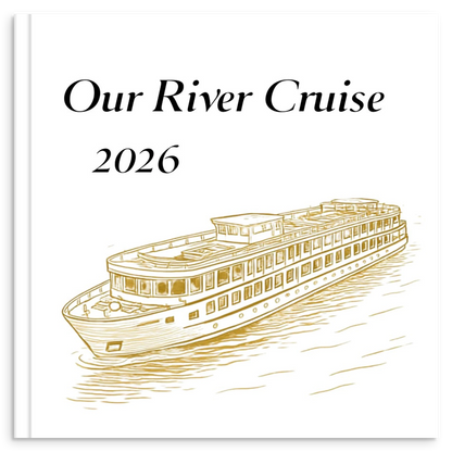 River cruise photo book with gold line illustration inspired by scenic waterways and travel