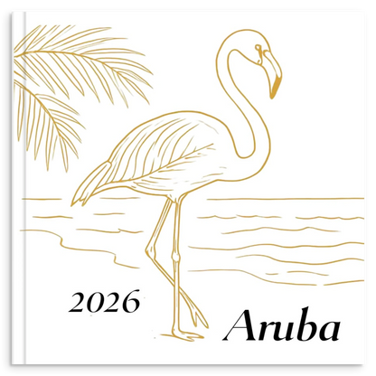 Aruba travel photo book with gold line illustration inspired by its tropical island scenery