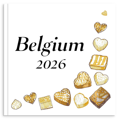 Belgium travel photo book with gold line illustration inspired by Belgian architecture