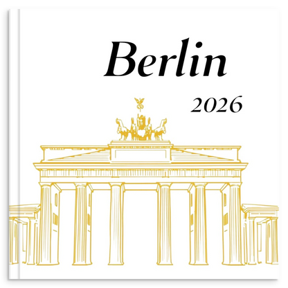 Berlin travel photo book with gold line illustration inspired by Berlin landmarks and architecture