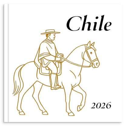 Chile travel photo book with gold line illustration inspired by dramatic Chilean landscapes