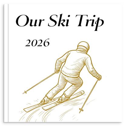 Ski trip photo book with gold line illustration inspired by snowy mountains and winter adventures