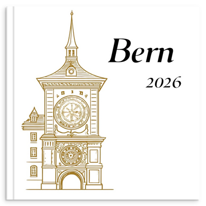 Bern travel photo book with gold line illustration inspired by Swiss historic architecture